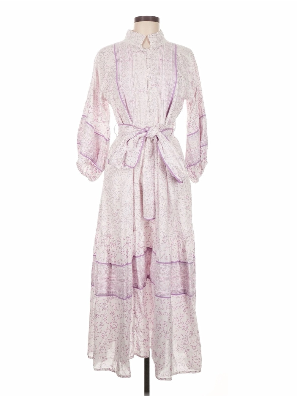 INDIA AMORY X SUE SARTOR Lilac Floral Belted Purple Flounce Dress One Size VGUC